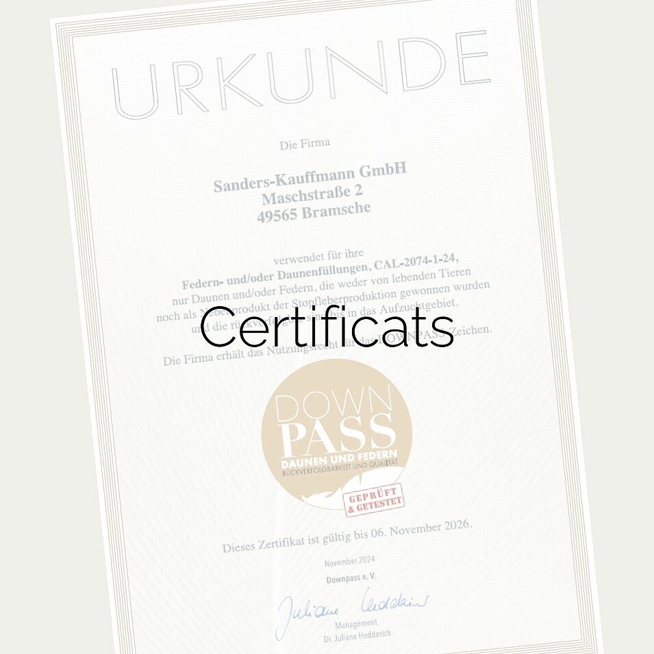 Extrait d'un certificat de la société Sanders-Kauffmann GmbH. Légende de la photo : « Certificats ».