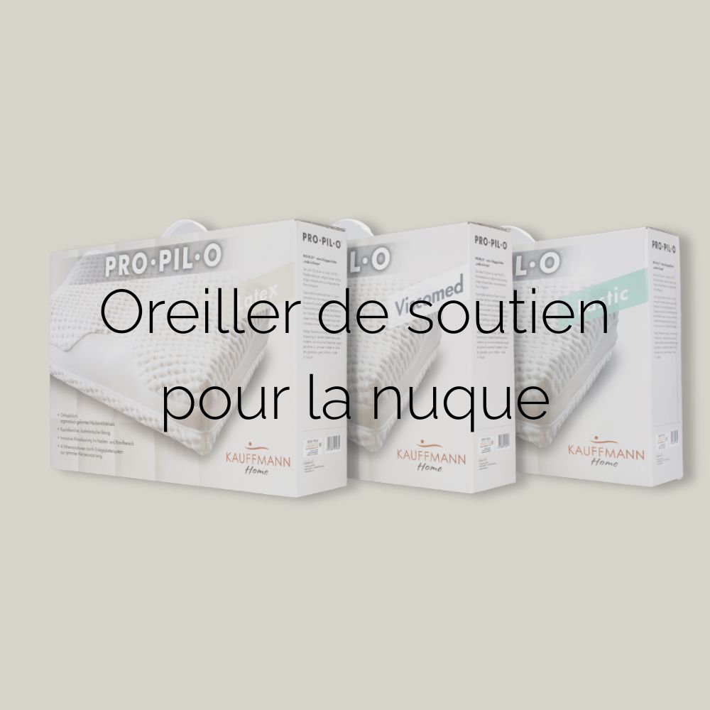 Emballages des trois oreillers Propilo. Légende de la photo : « Oreillers ».