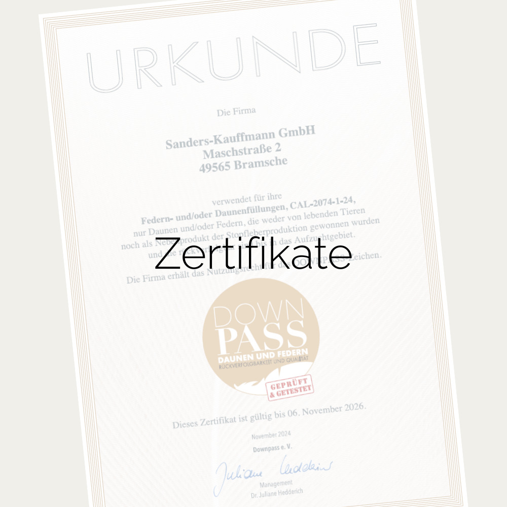 Ausschnitt eines Zertifikats der Sanders-Kauffmann GmbH. Bildaufschrift "Zertifikate".