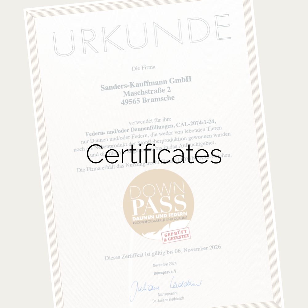 Excerpt from a certificate issued by Sanders-Kauffmann GmbH. Image caption: ‘Certificates’.
