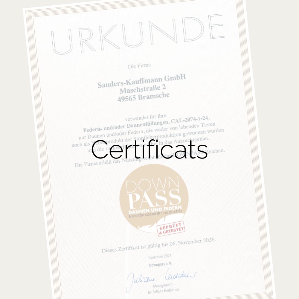Extrait d'un certificat de la société Sanders-Kauffmann GmbH. Légende de la photo : « Certificats ».